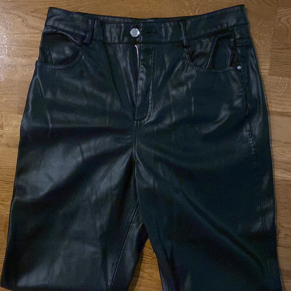 Zara black straight leg leather pants size 8